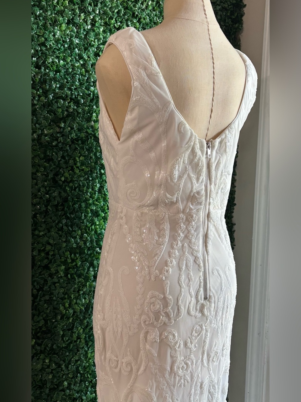 Beaded XL Ivory Mermaid Wedding Dress Art Deco Embroidered Lace Bridal Gown - Picture 7 of 9